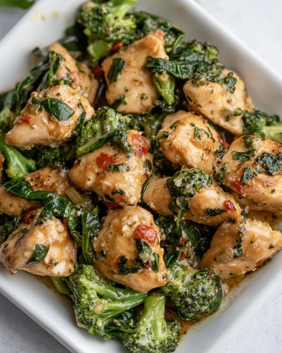 Easy Keto Garlic Chicken with Broccoli and Spinach food shot