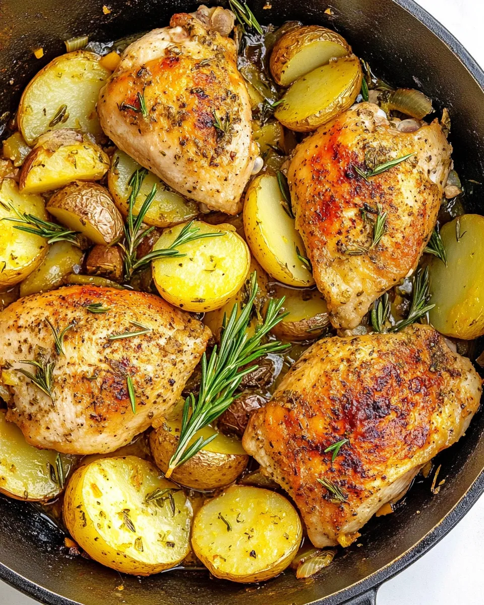 Classic Lemon Herb Chicken And Potatoes Skillet image