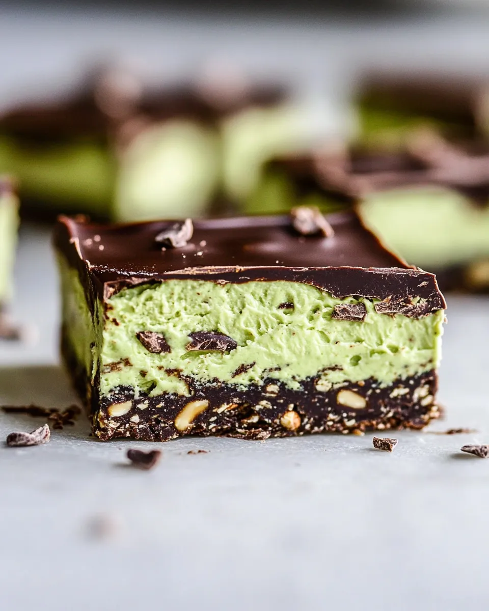 Healthy Mint Chocolate Cashew Cream No-Bake Bars shot