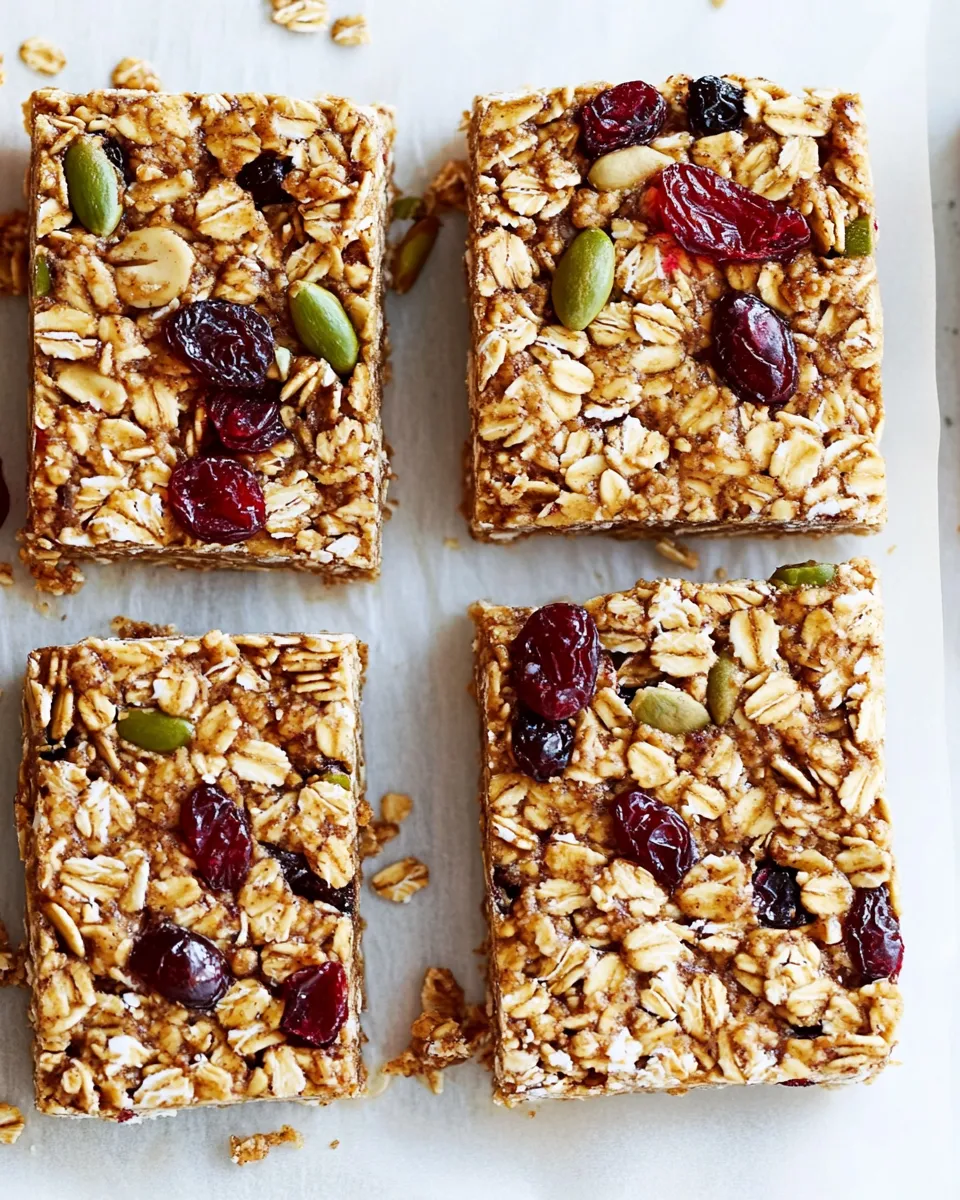 Homemade No-Bake Peanut Butter Granola Bars with Dried Cranberries & Pepitas photo