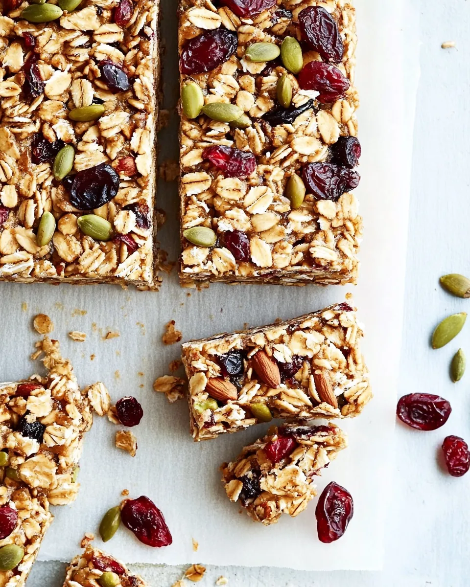 Classic No-Bake Peanut Butter Granola Bars with Dried Cranberries & Pepitas image