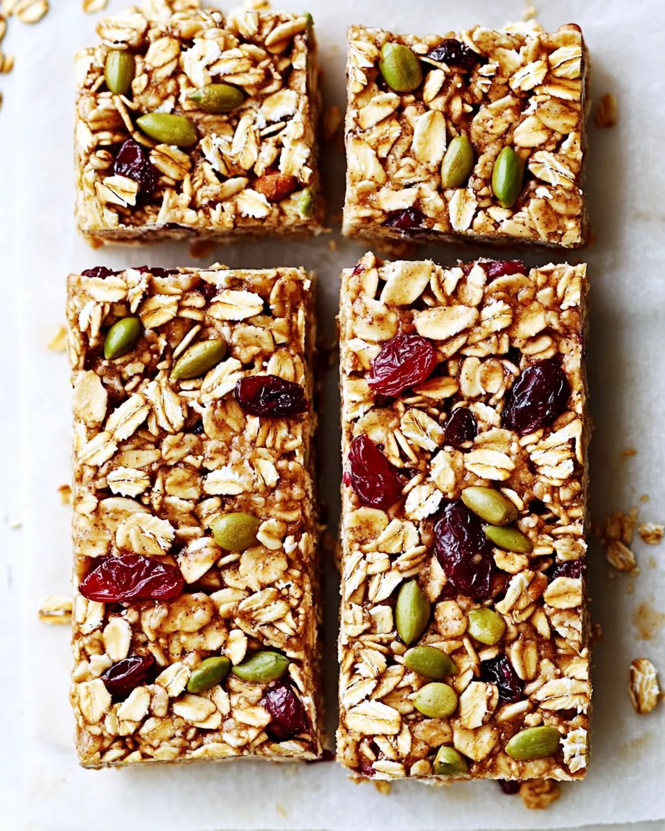 Easy No-Bake Peanut Butter Granola Bars with Dried Cranberries & Pepitas recipe photo