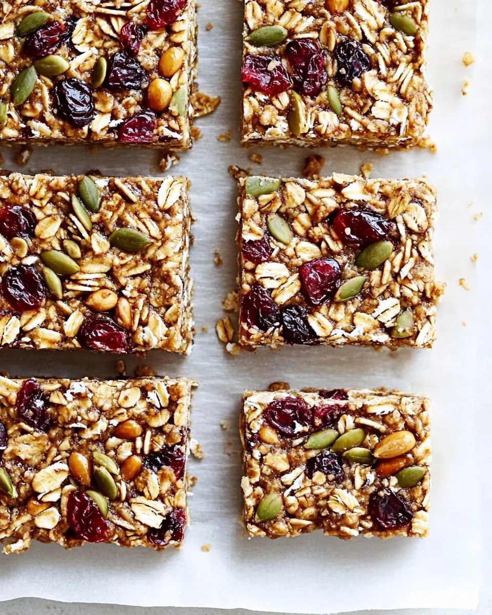 Delicious No-Bake Peanut Butter Granola Bars with Dried Cranberries & Pepitas shot