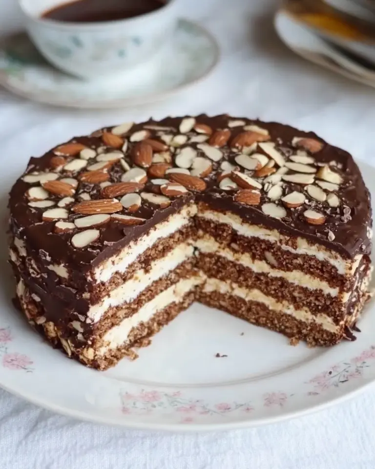 Homemade No Bake Chocolate Biscuits Cake w/ Dried Fruit and Almonds photo