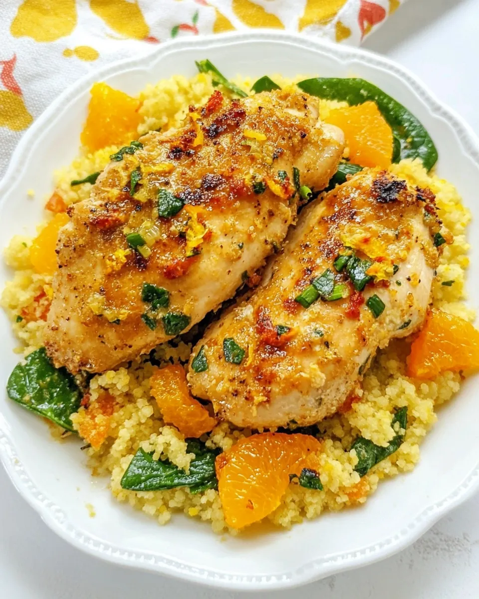 Homemade Orange Scallion Chicken with Spinach and Couscous photo