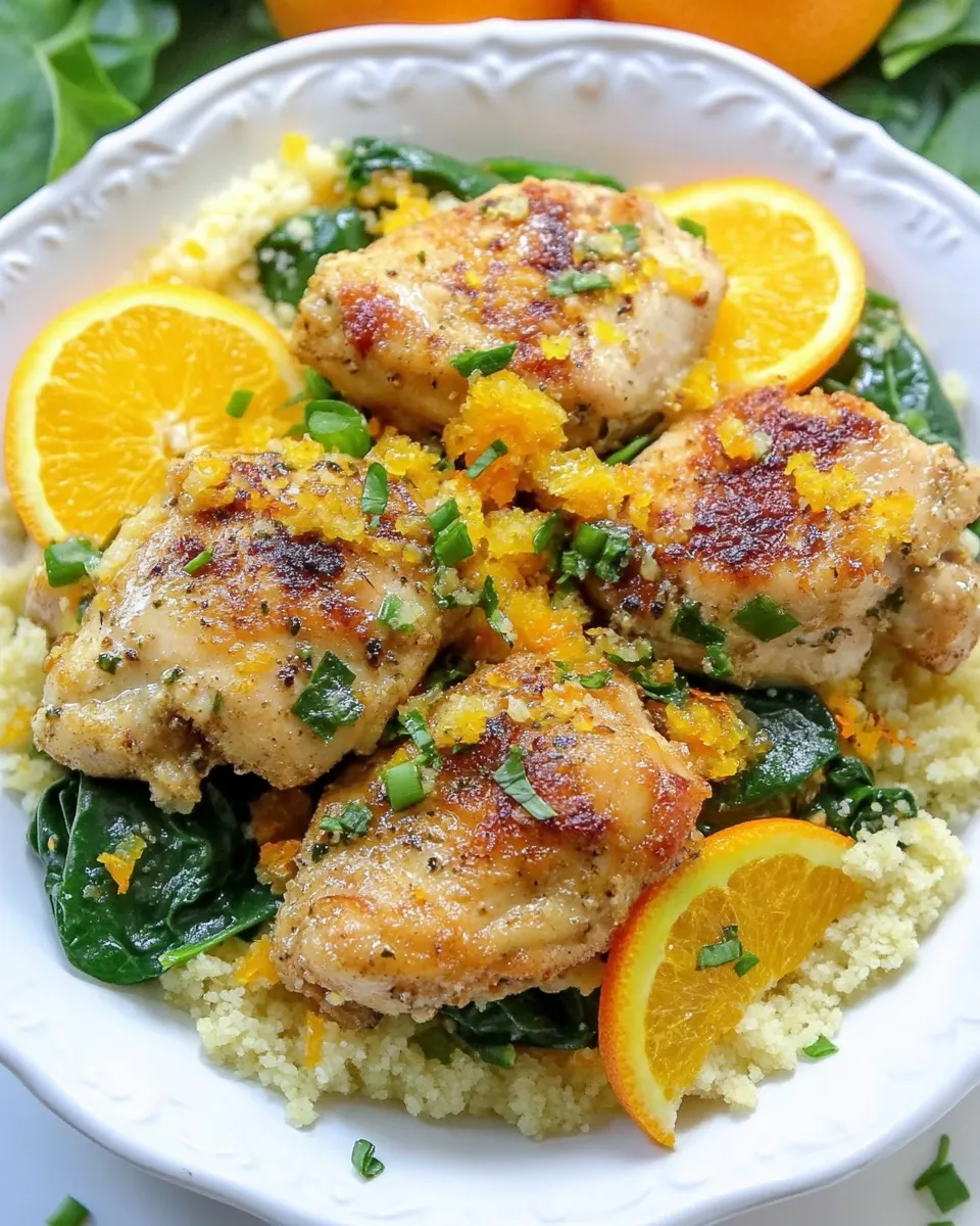 Quick Orange Scallion Chicken with Spinach and Couscous recipe photo