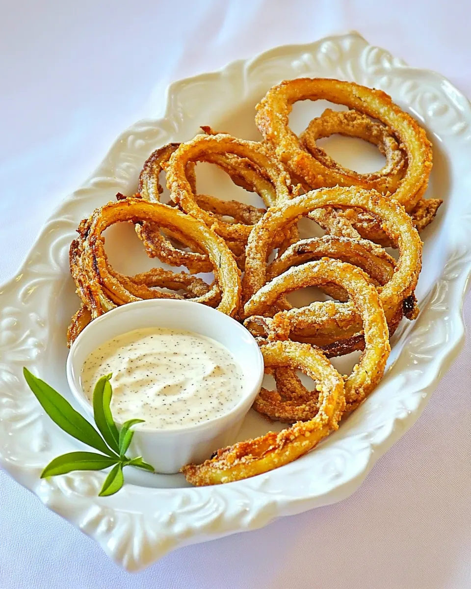 Savory Oven Baked Onion Rings with Cumin Dipping Sauce shot