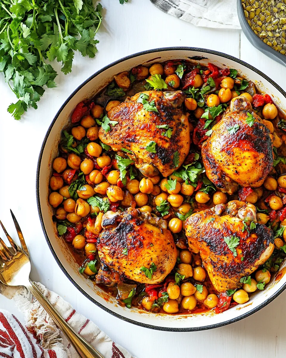 Delicious Pan Seared Chicken with Harissa Chickpeas Recipe image