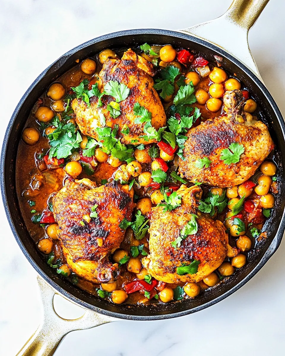 Healthy Pan Seared Chicken with Harissa Chickpeas Recipe shot