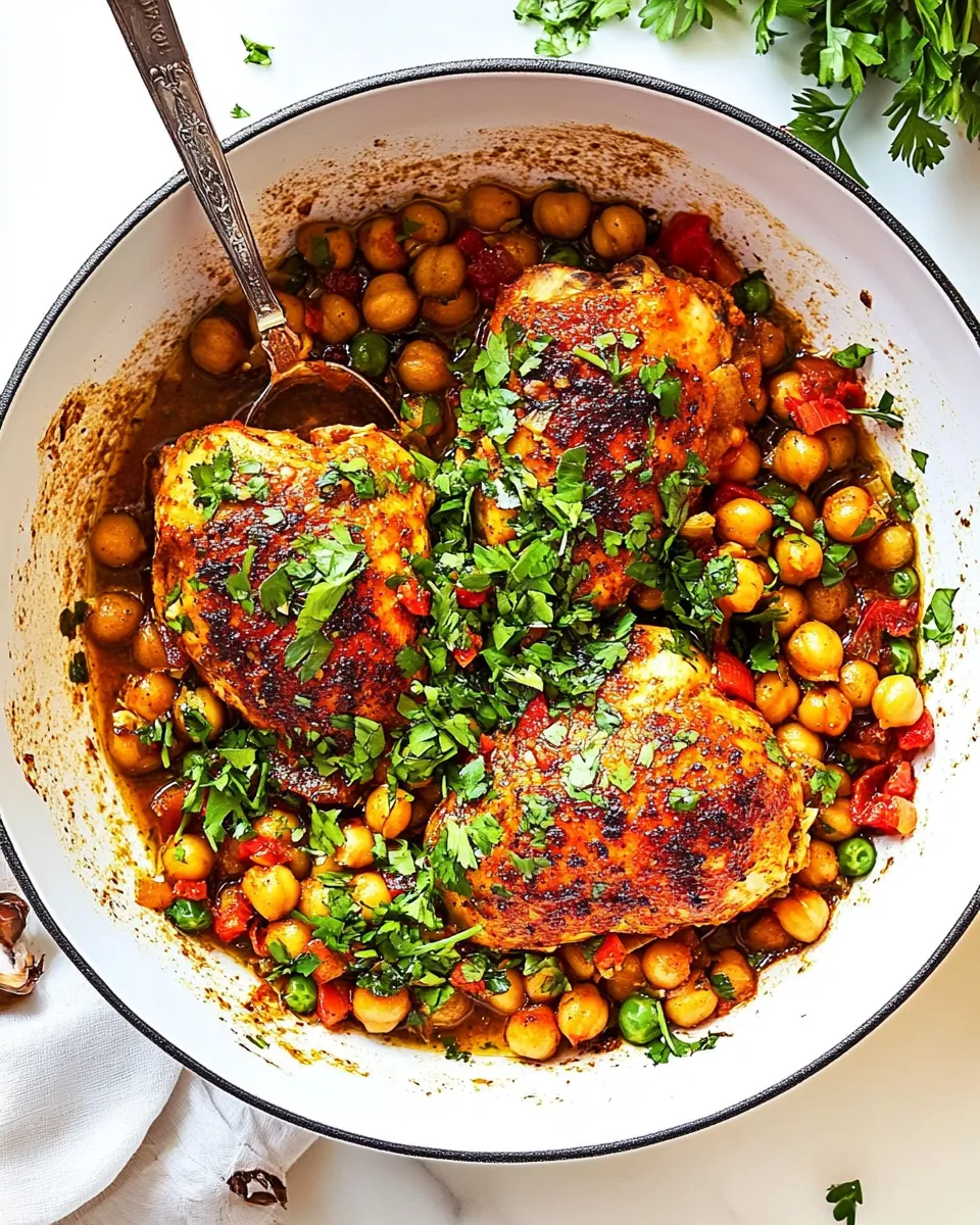 Simple Pan Seared Chicken with Harissa Chickpeas Recipe dish photo
