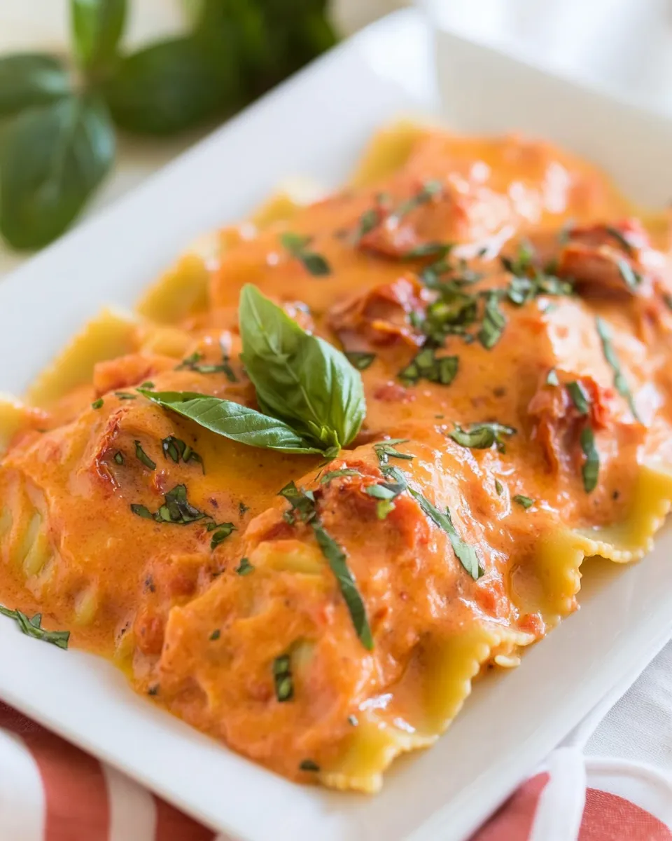 Homemade Ravioli with Creamy Sun-dried Tomato and Basil Sauce photo