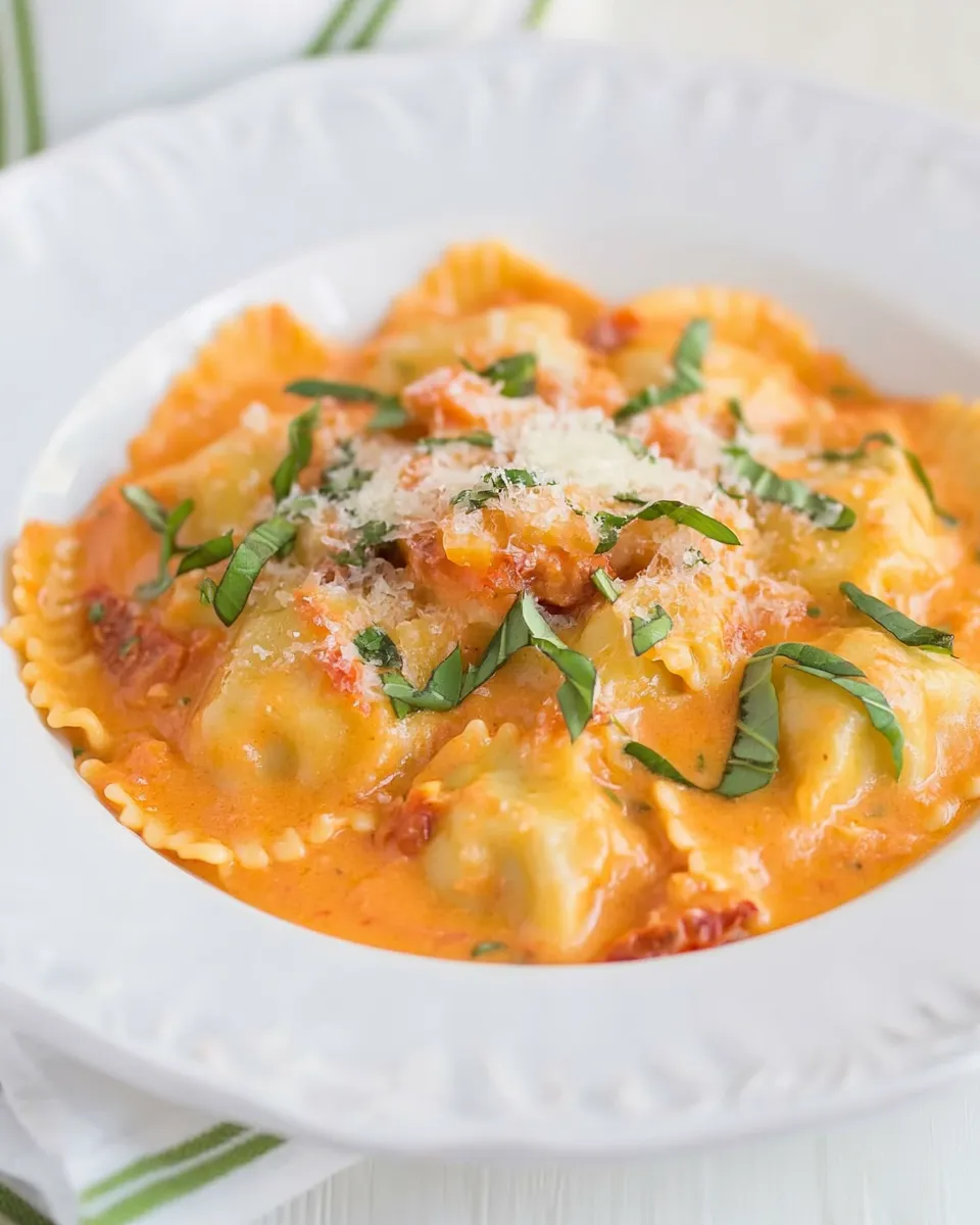 Classic Ravioli with Creamy Sun-dried Tomato and Basil Sauce image