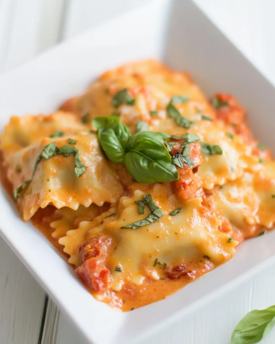 Easy Ravioli with Creamy Sun-dried Tomato and Basil Sauce recipe photo