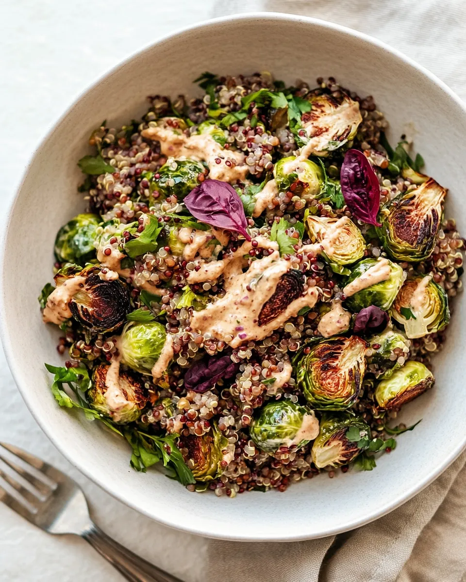 Homemade Roasted Brussels Sprouts, Quinoa & Lentil Salad with Spicy Caesar Dressing photo