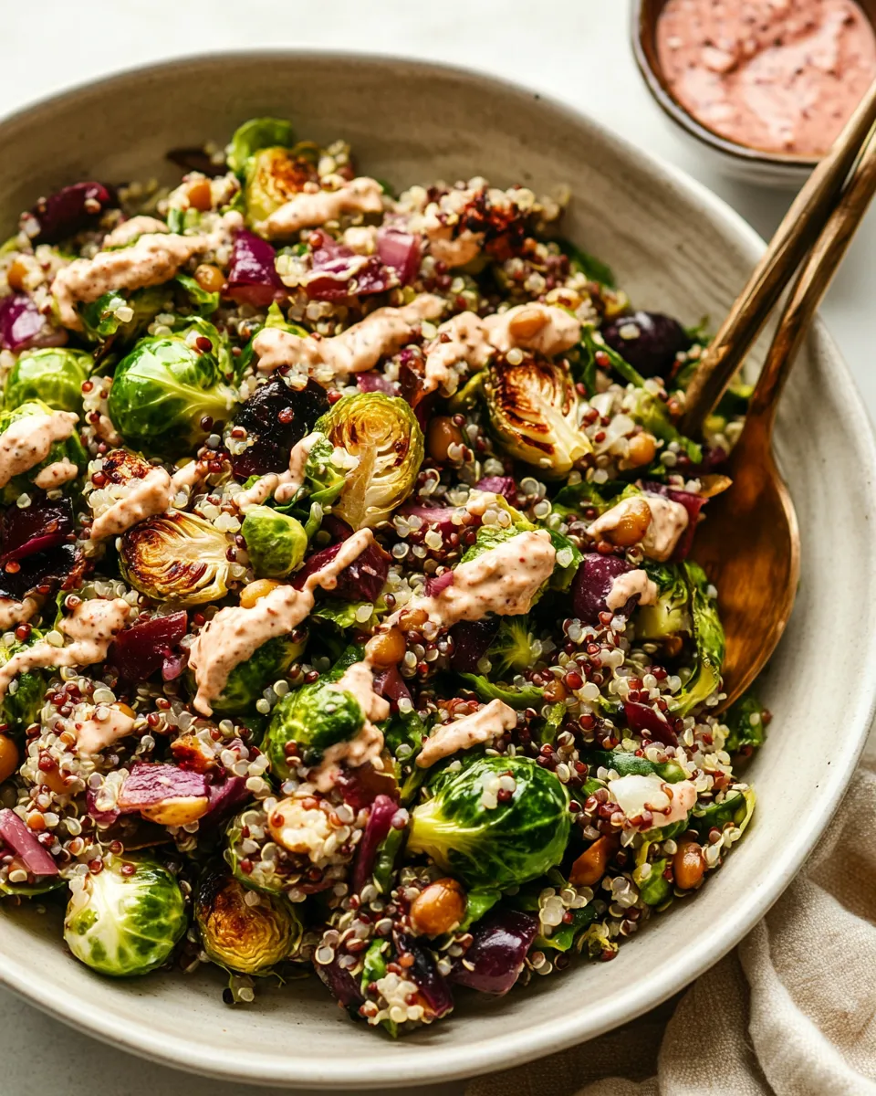 Delicious Roasted Brussels Sprouts, Quinoa & Lentil Salad with Spicy Caesar Dressing image