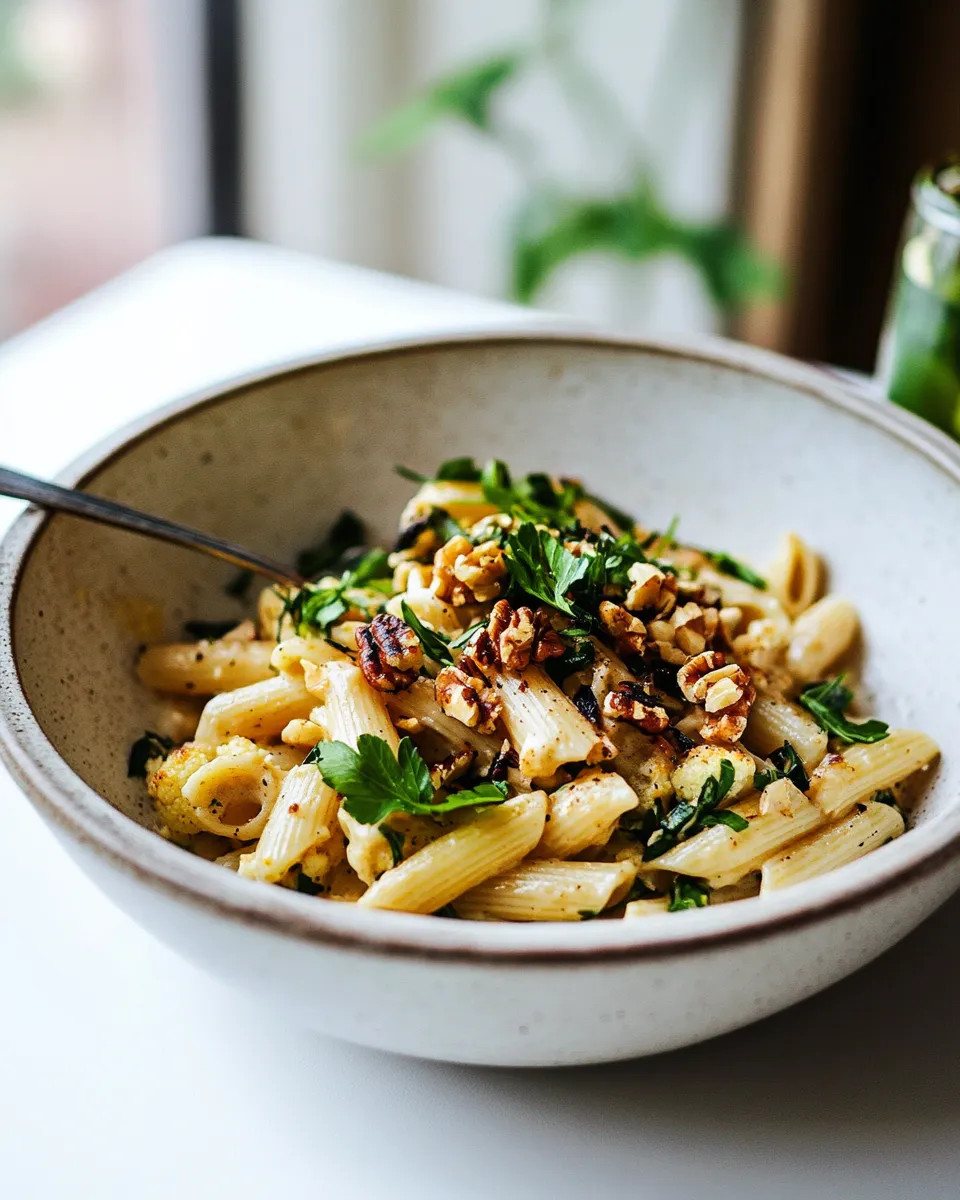 Delicious Roasted Garlic & Cauliflower Pasta with Walnuts image