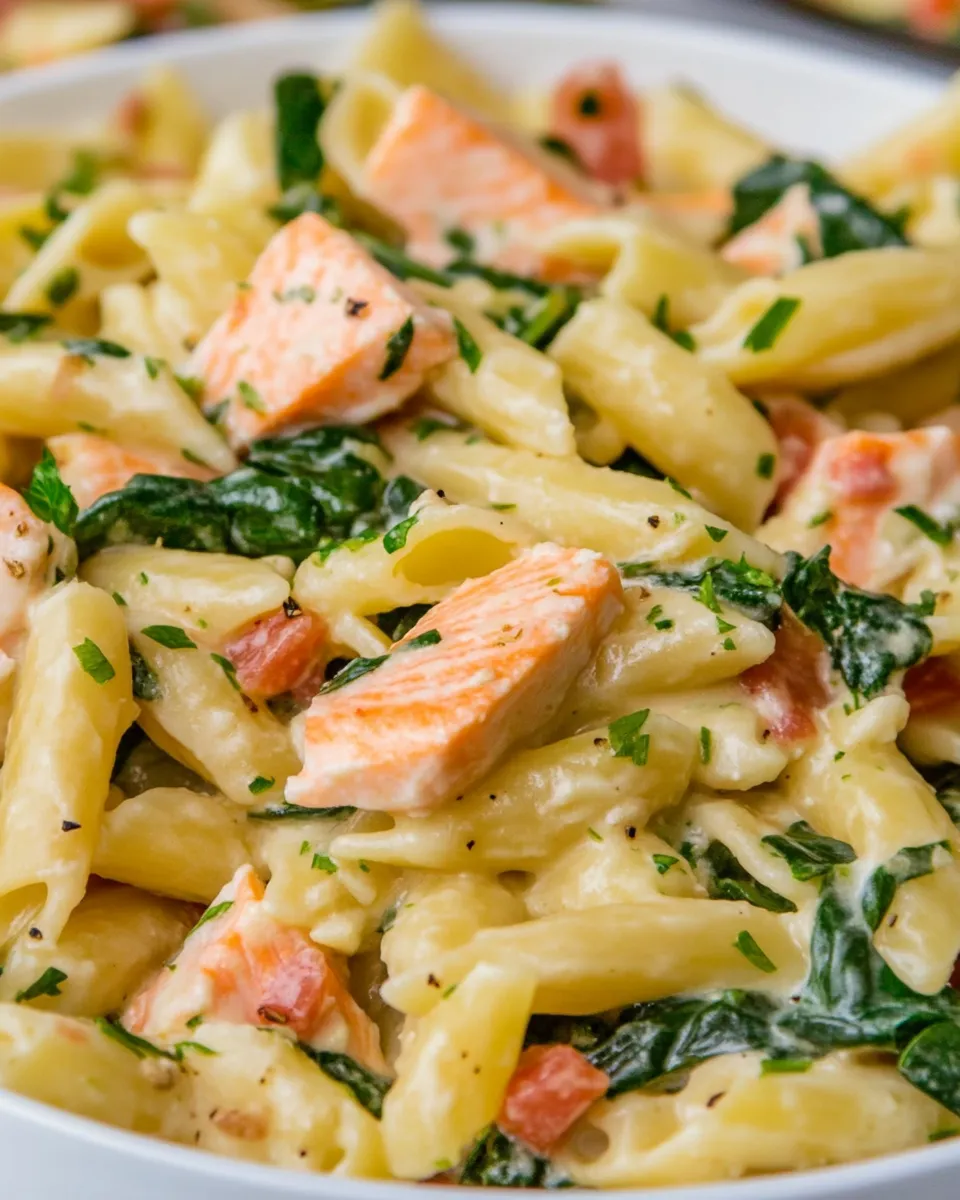 Homemade Salmon Pasta with Spinach photo