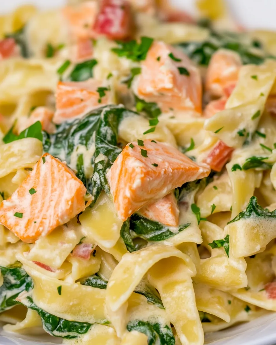 Delicious Salmon Pasta with Spinach shot