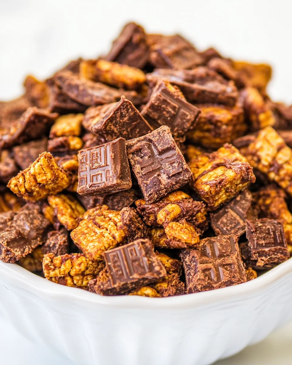 Quick Skinny 100-Calorie Chocolate Peanut Butter Snack Mix recipe photo