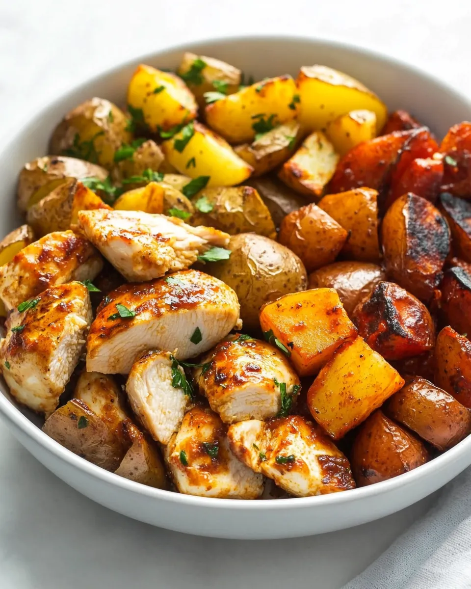 Healthy Skinny Chicken and Roasted Potato Bowl shot