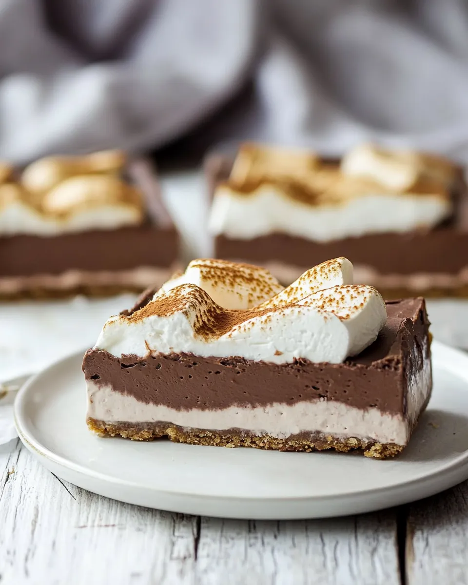 Amazing Smores Chocolate Mousse Bars. food shot