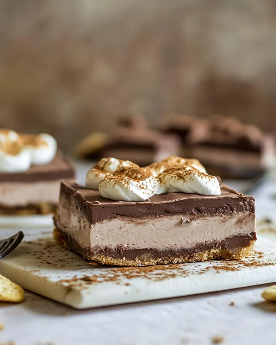 Savory Smores Chocolate Mousse Bars. food shot