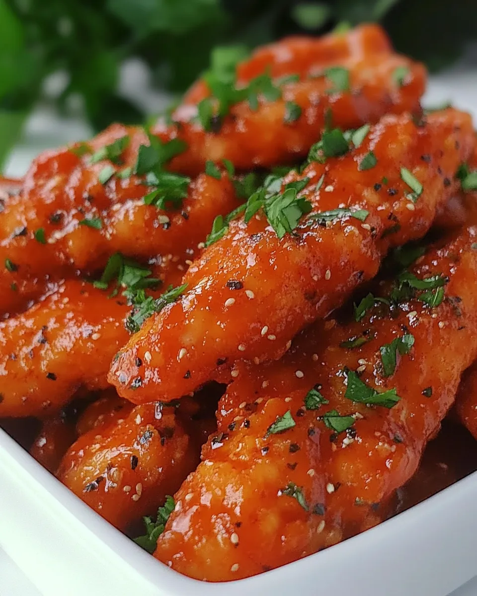 Savory Spicy Sriracha Chicken Fingers shot