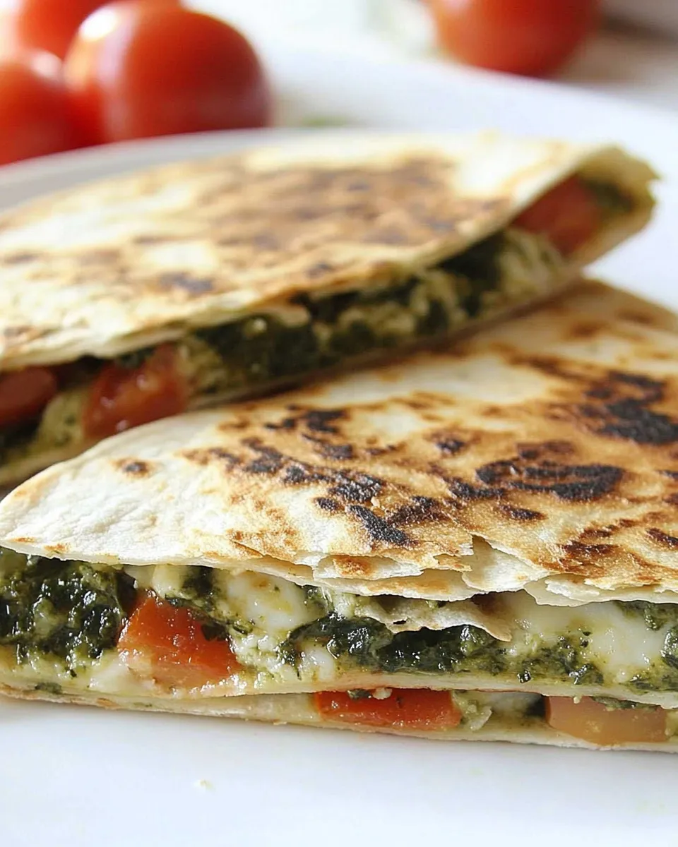 Quick Spinach & Tomato Quesadilla with Pesto recipe photo