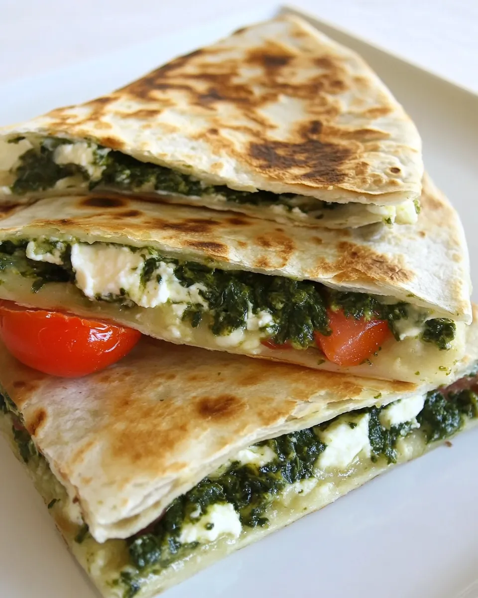 Healthy Spinach & Tomato Quesadilla with Pesto dish photo