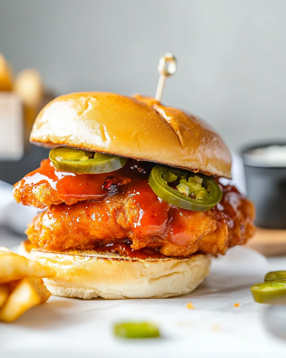 Tasty Sticky Sweet Chili Fried Chicken Sandwiches shot