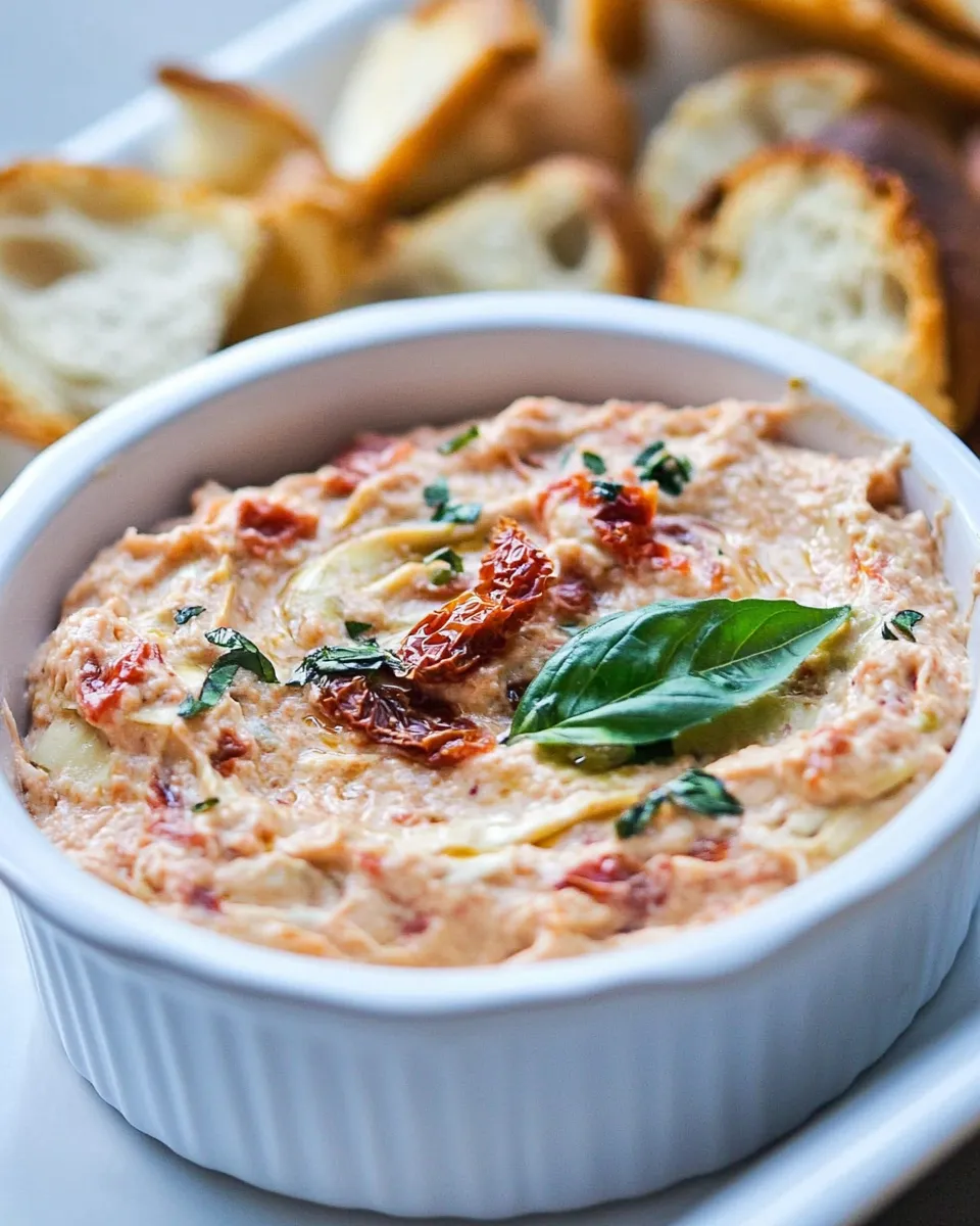 Delicious Sun-Dried Tomato and Artichoke Dip shot