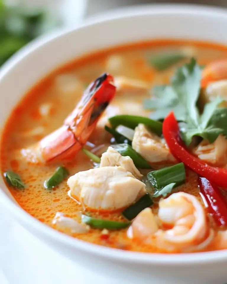 Homemade Thai Coconut Soup With Chicken And Shrimp photo