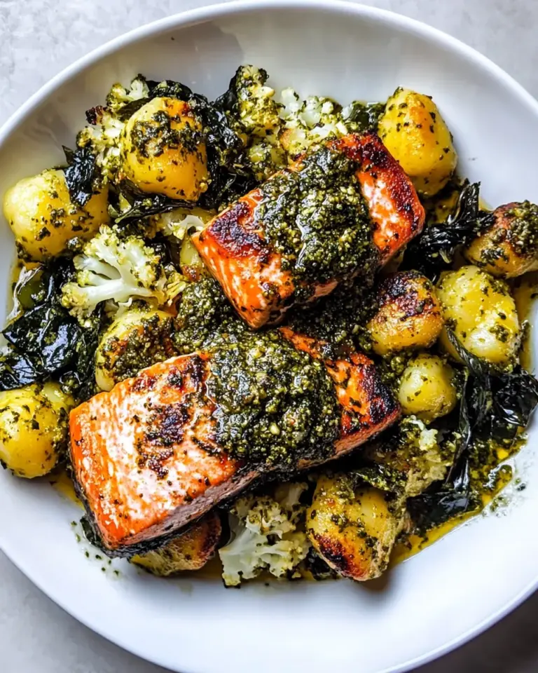 Easy Trader Joes Cauliflower Gnocchi with Pesto Salmon photo