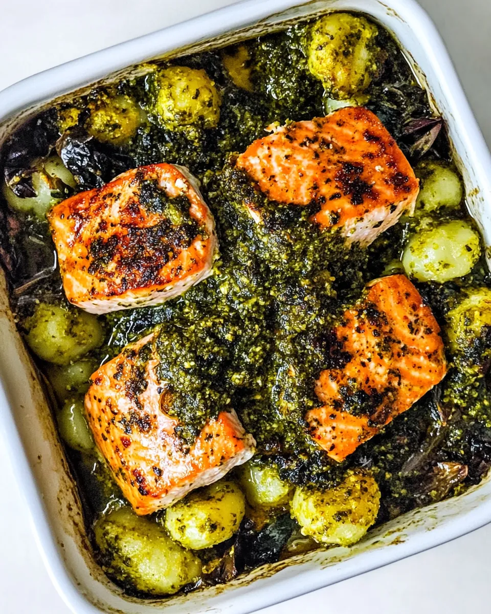 Delicious Trader Joes Cauliflower Gnocchi with Pesto Salmon image