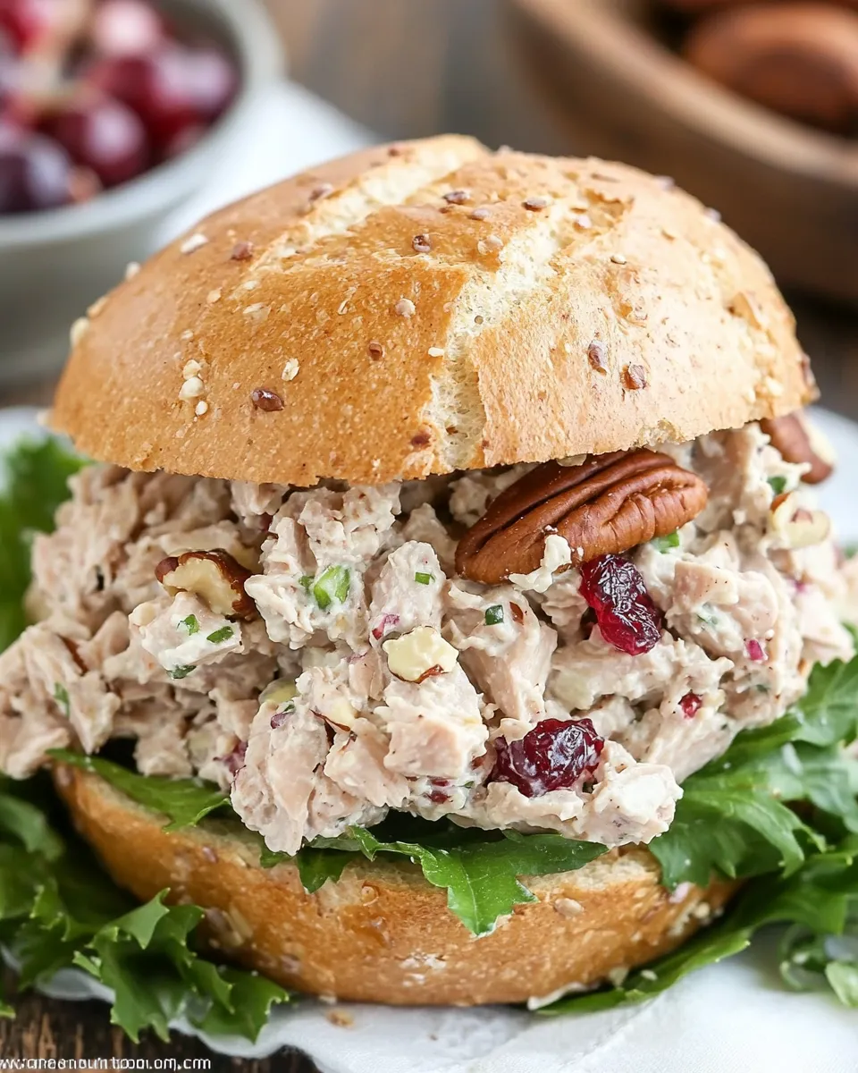 Delicious Tuna, Cranberry, Pecan Salad Sandwich shot
