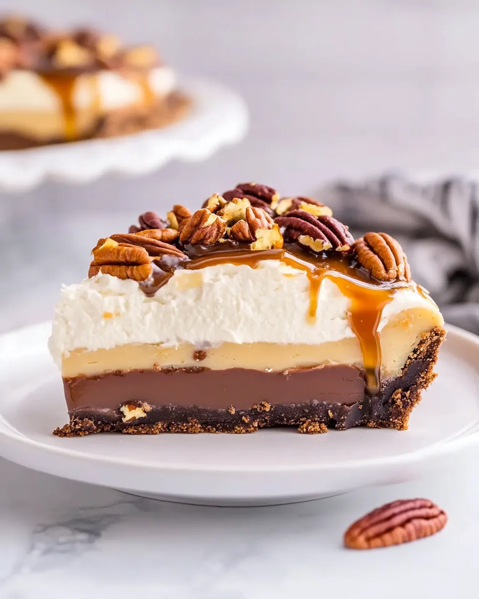 Homemade Ultimate Turtle Pie Recipe: No-Bake Chocolate Caramel Pecan Dessert photo