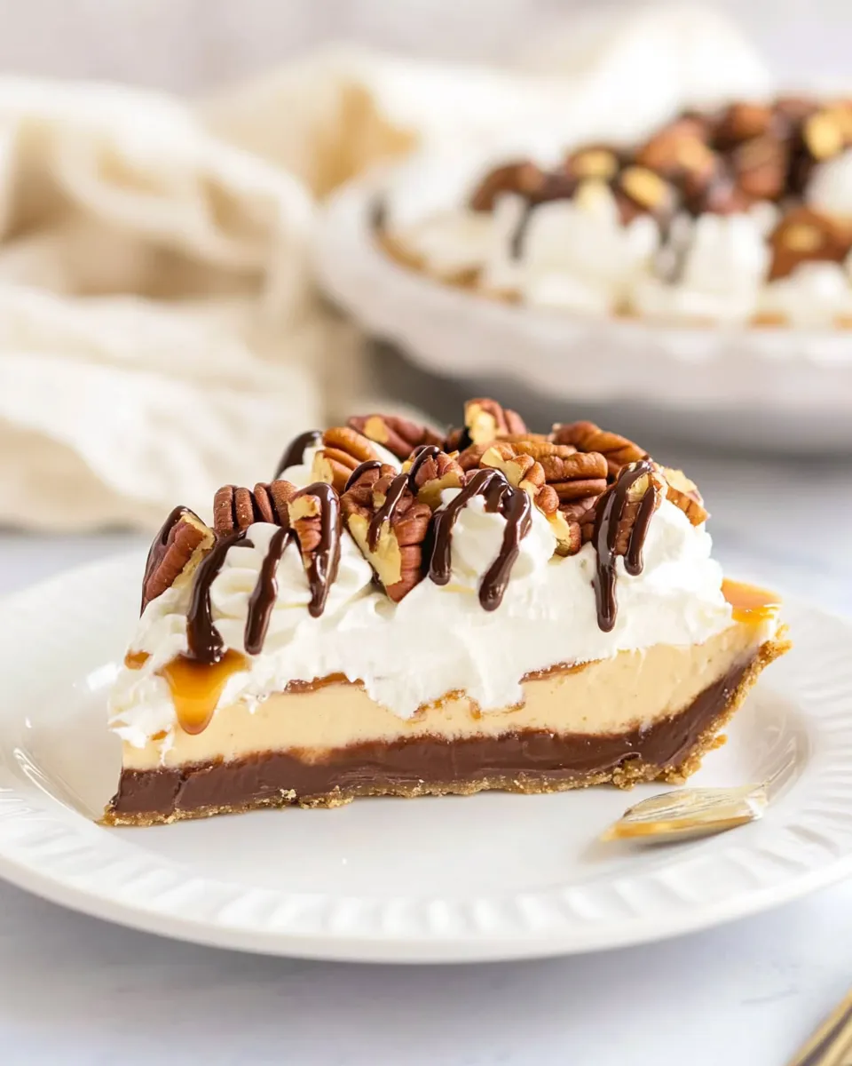 Easy Ultimate Turtle Pie Recipe: No-Bake Chocolate Caramel Pecan Dessert shot
