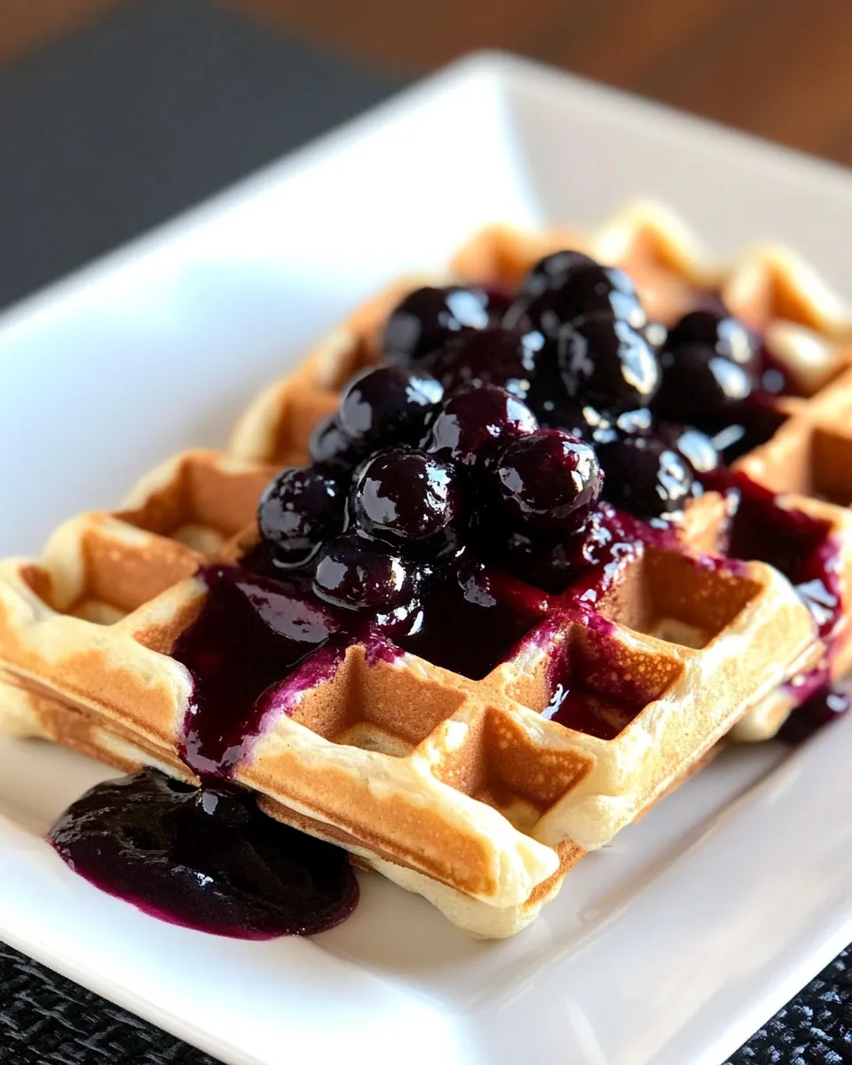 Homemade Vanilla Bean Waffles With Homemade Blueberry Sauce photo