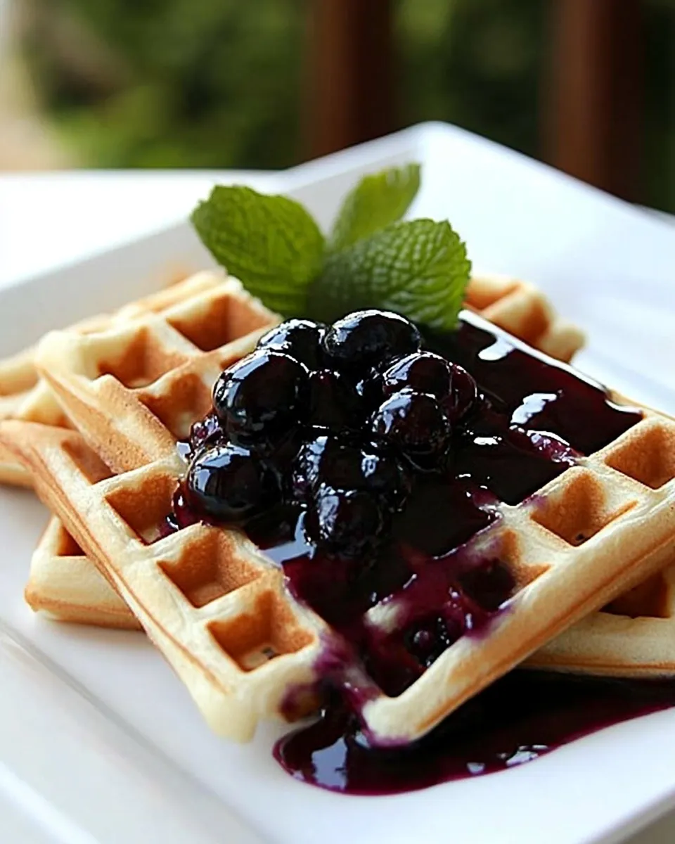 Classic Vanilla Bean Waffles With Homemade Blueberry Sauce image