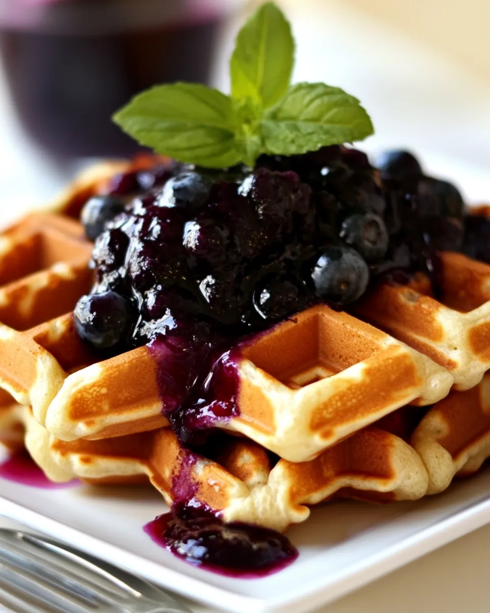 Easy Vanilla Bean Waffles With Homemade Blueberry Sauce shot