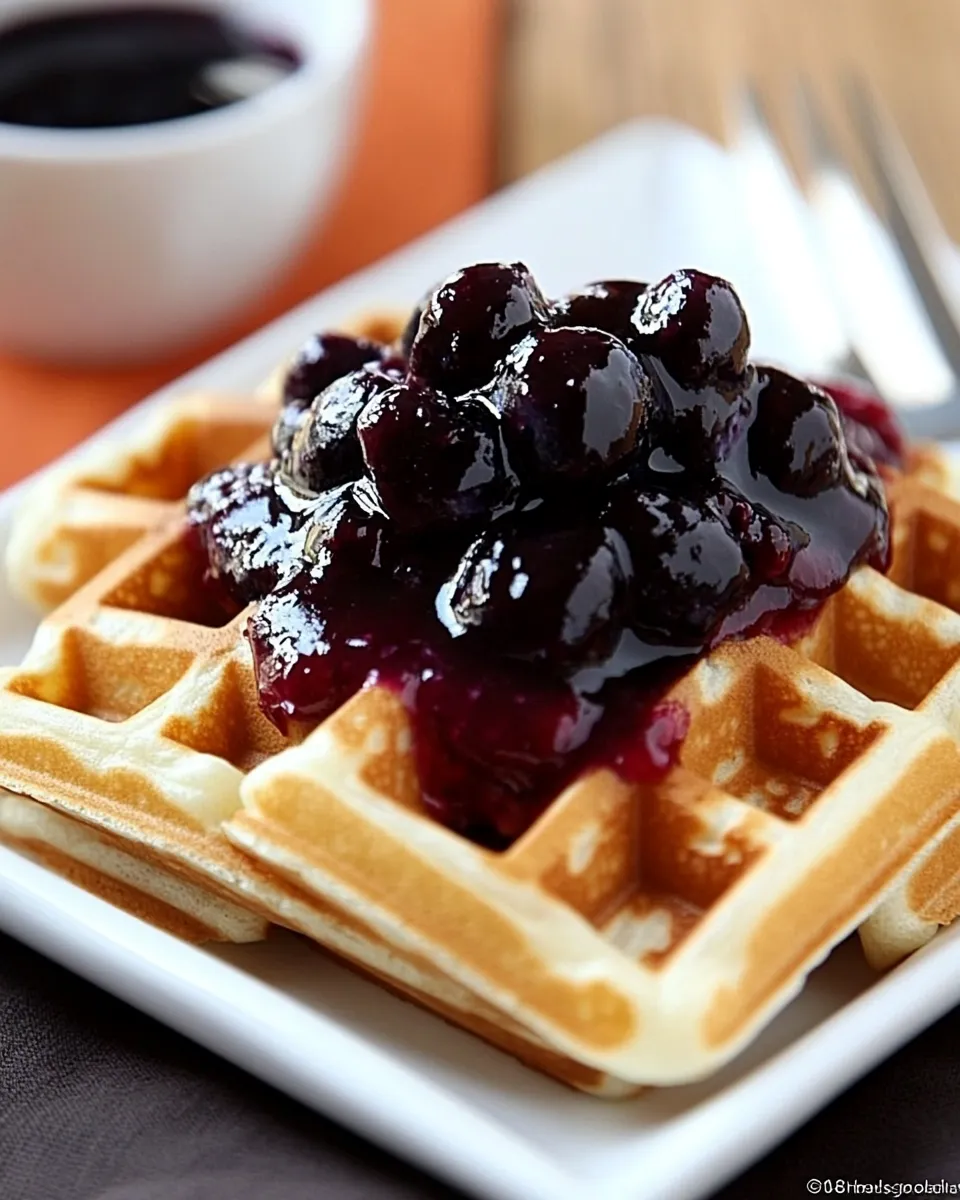 Delicious Vanilla Bean Waffles With Homemade Blueberry Sauce recipe photo