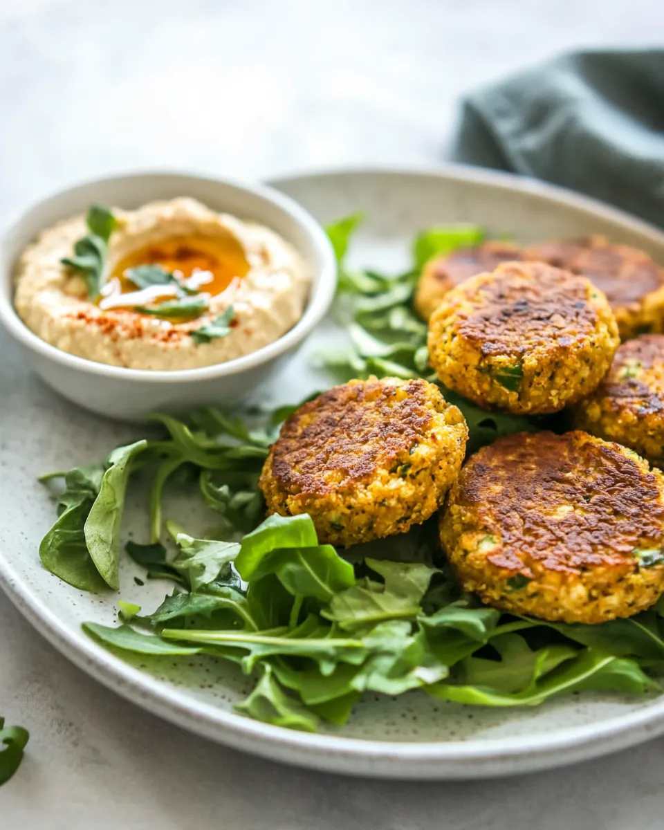 Delicious Vegan Cauliflower Fritters With Hummus image