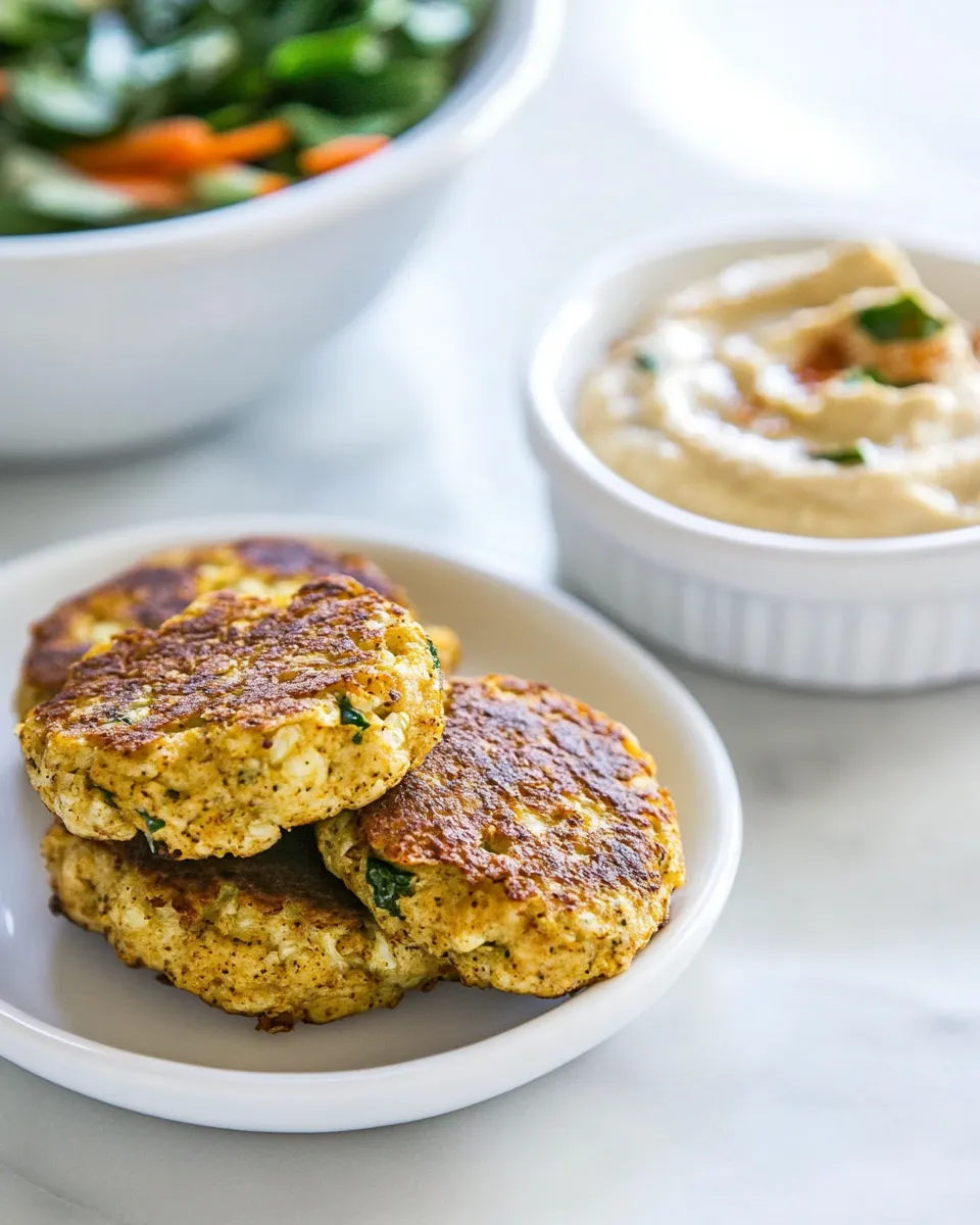 Savory Vegan Cauliflower Fritters With Hummus shot