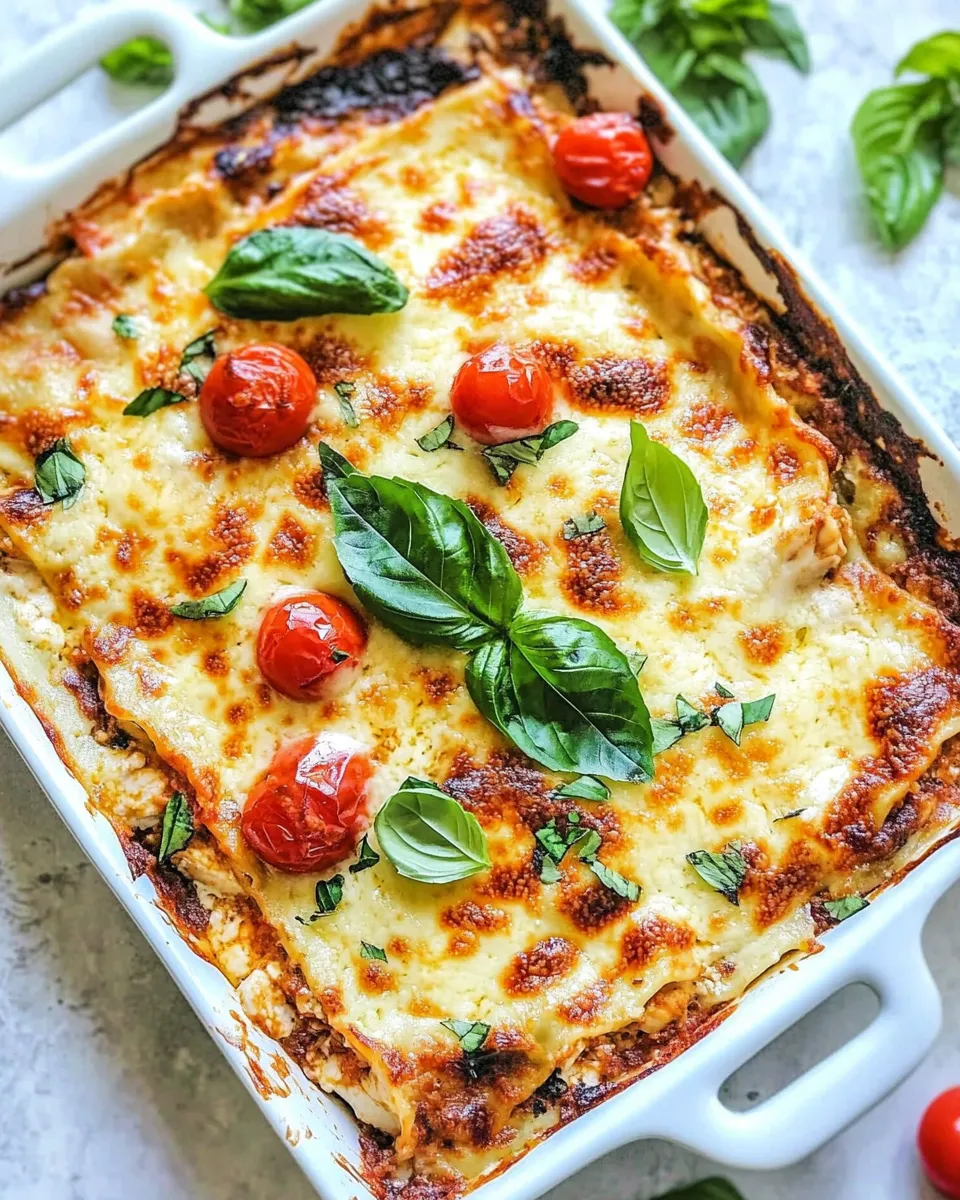 Delicious White Chicken Lasagna (Caprese Chicken Lasagna) food shot
