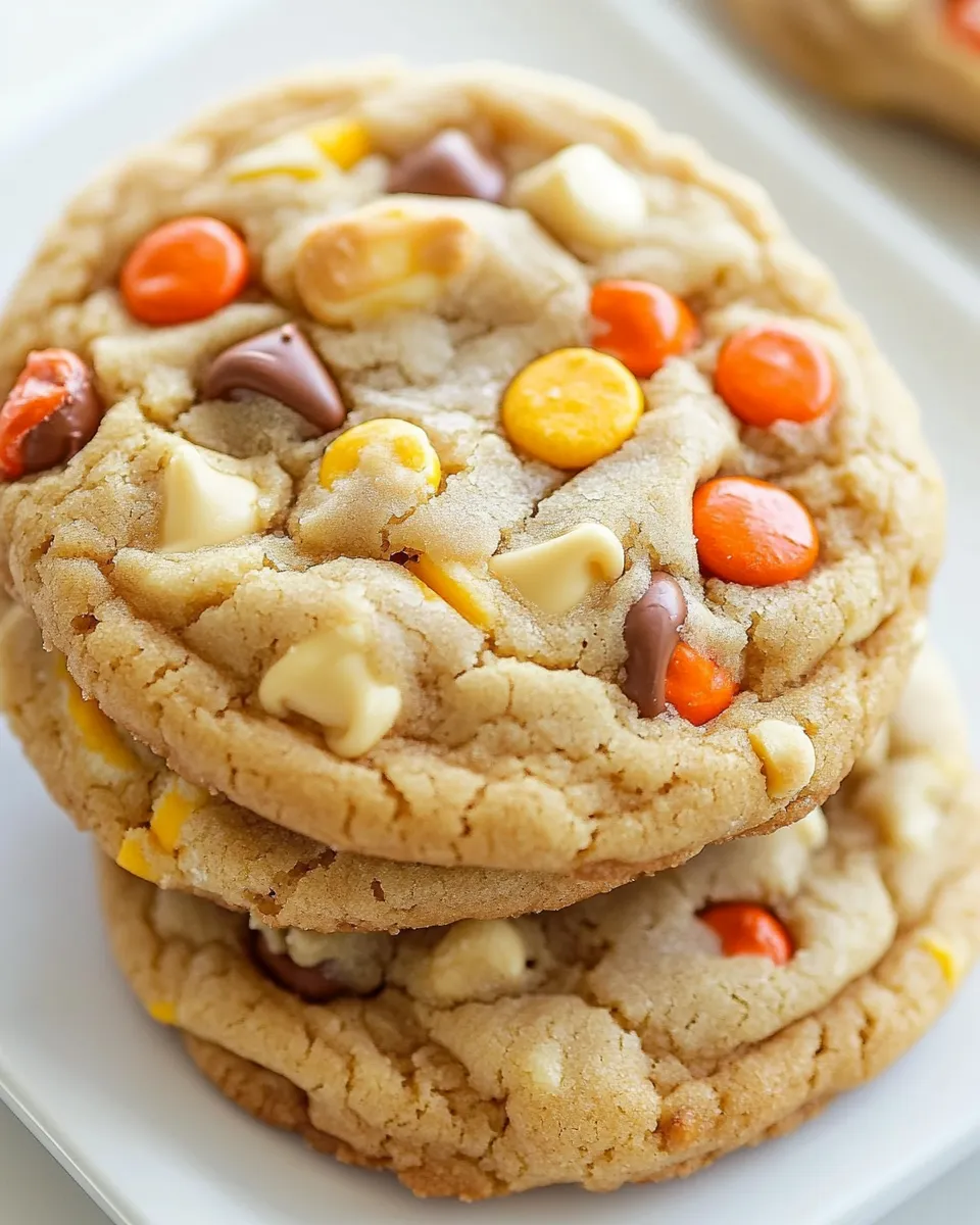 Easy White Chocolate Reeses Pieces Peanut Butter Chip Cookies recipe photo