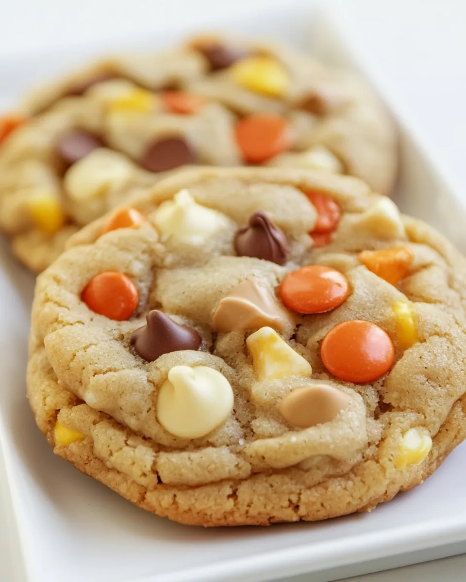Delicious White Chocolate Reeses Pieces Peanut Butter Chip Cookies shot