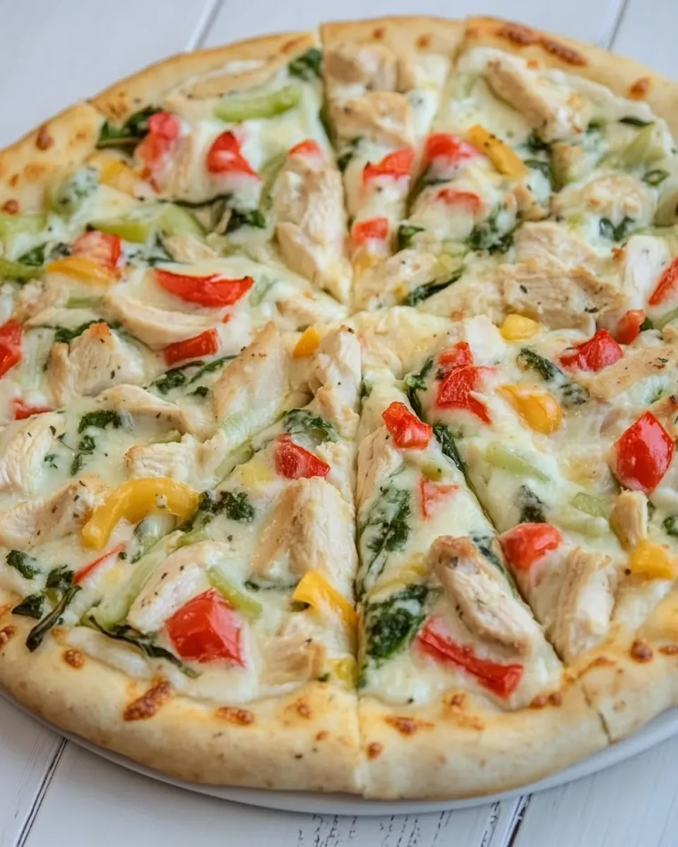 Classic White Garlic Chicken and Vegetable Pizza image