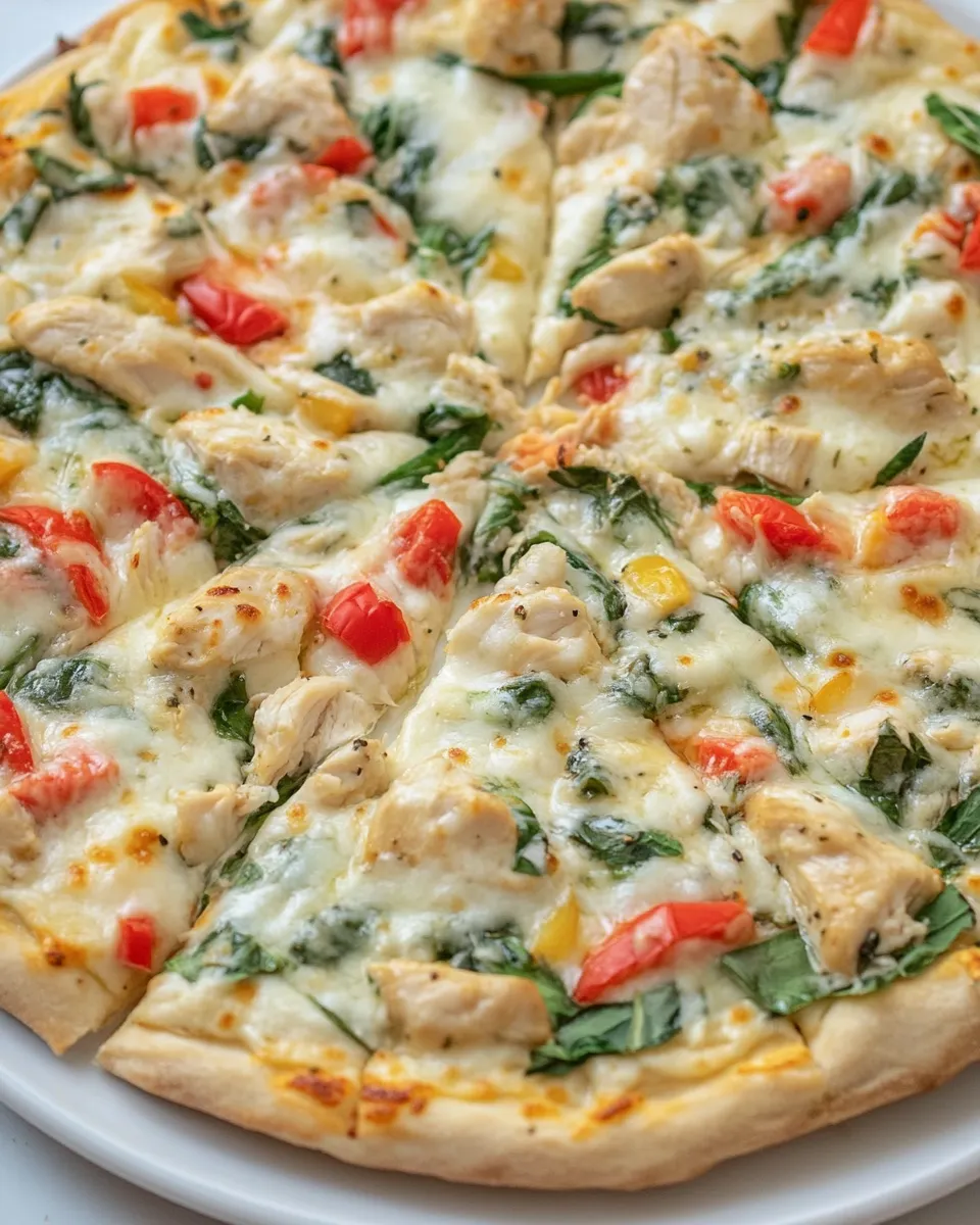 Easy White Garlic Chicken and Vegetable Pizza recipe photo